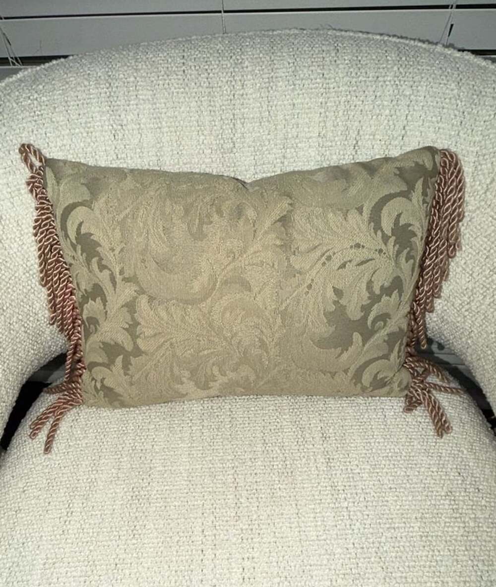 Accent Pillow Size 11x7 Beige Damask Fringe